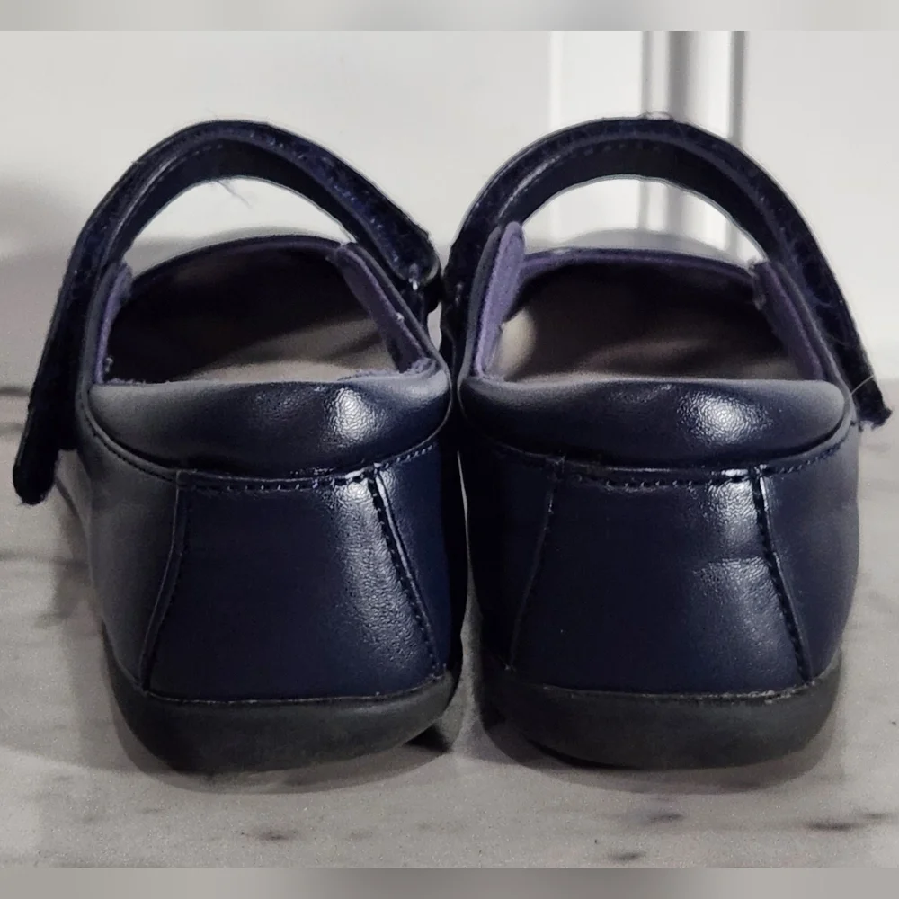 Lands' End blue Mary Janes hook and loop strap school dress shoes girl's size 1